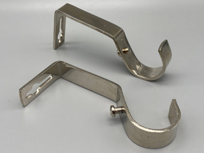 Pair of Heavy Duty Metal Curtain Pole Brackets - Holds Rods upto 19mm - Wall Brackets Holder (Bright Nickel) - Parts4Blinds