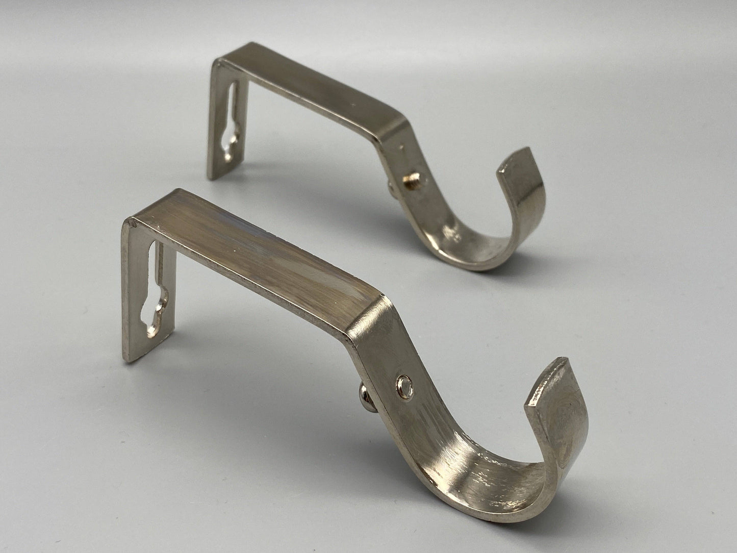 Pair of Heavy Duty Metal Curtain Pole Brackets - Holds Rods upto 19mm - Wall Brackets Holder (Bright Nickel) - Parts4Blinds