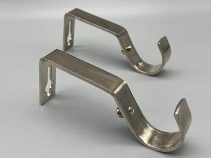 Pair of Heavy Duty Metal Curtain Pole Brackets - Holds Rods upto 30mm - Wall Brackets Holder (Bright Nickel) - Parts4Blinds