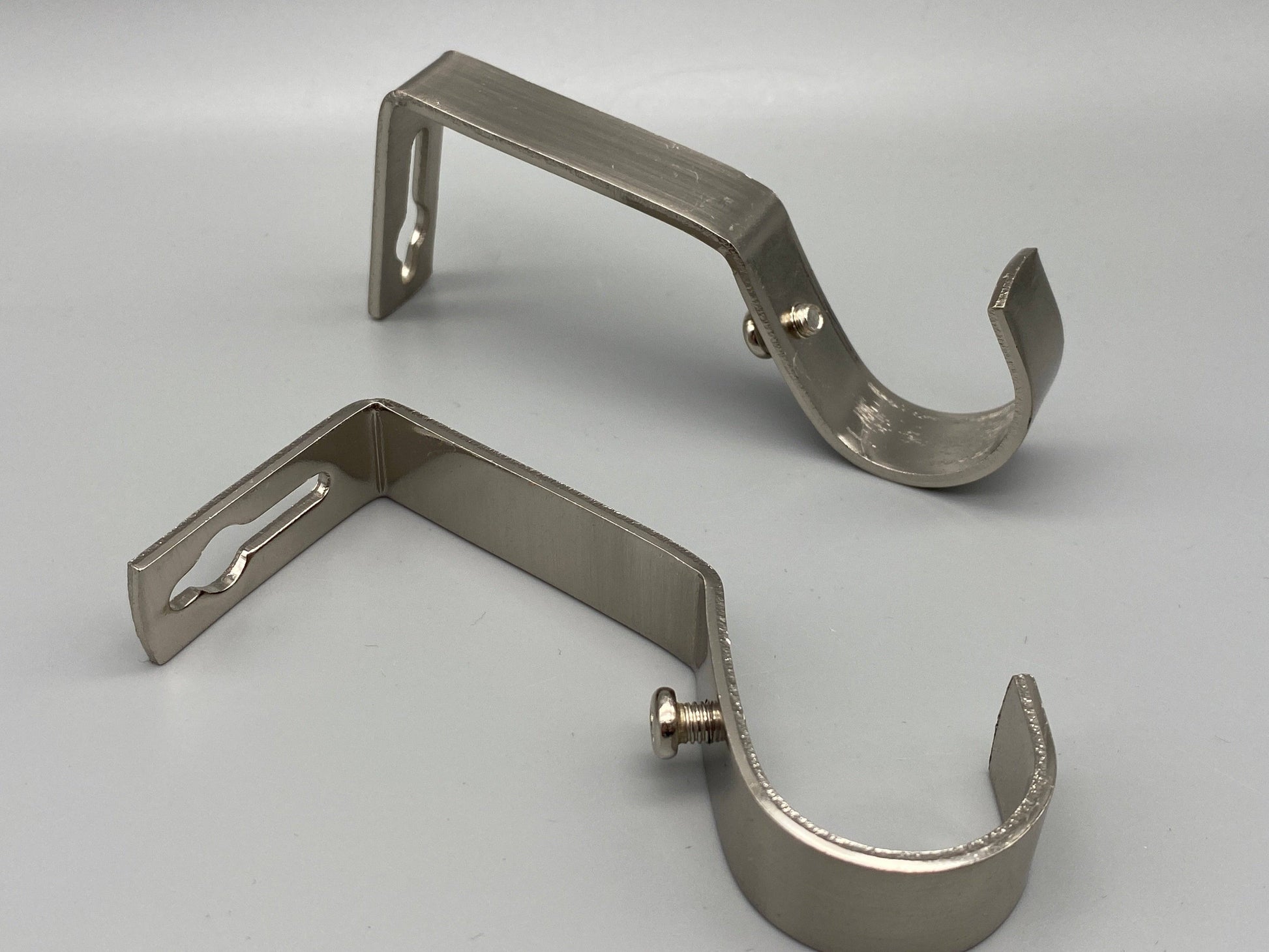 Pair of Heavy Duty Metal Curtain Pole Brackets - Holds Rods upto 30mm - Wall Brackets Holder (Brushed Nickel) - Parts4Blinds