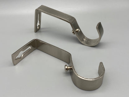 Pair of Heavy Duty Metal Curtain Pole Brackets - Holds Rods upto 30mm - Wall Brackets Holder (Brushed Nickel) - Parts4Blinds